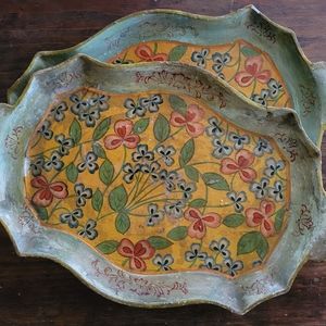 1940s Era Japanese Mache Serving Tray Set of 2